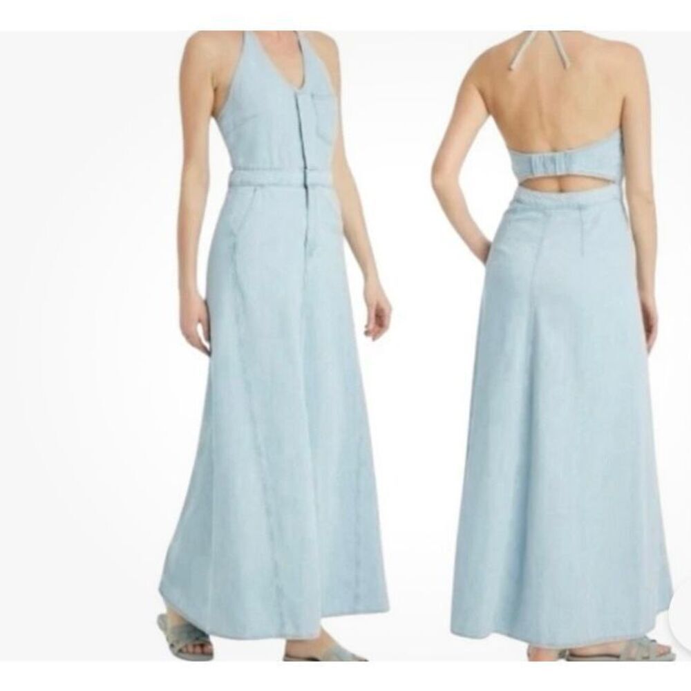 Universal thread, women’s halter neck, denim maxi dress, size 10